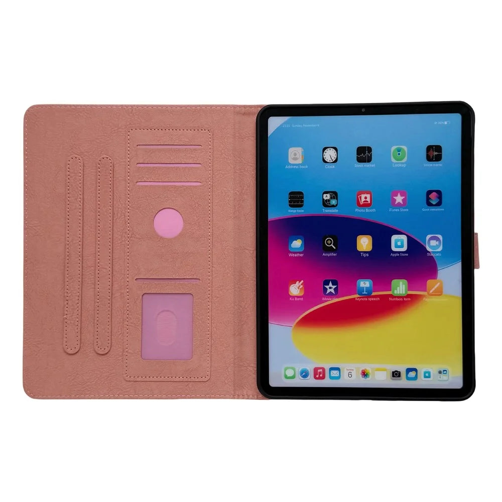 Tablet Case for iPad Air 11 (2026) / (2025) / (2024) / Air (2022) / (2020) / iPad Pro 11 (2022) / (2021) / (2020) / (2018) Embossed Magpie Leather Cover with Card Slots - Pink - 2