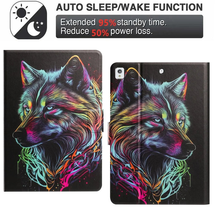 Tablet Case for iPad 10.2 (2021)   /  10.2 (2020)  /  10.2 (2019)  /  Air 10.5 inch (2019)  /  Pro 10.5-inch (2017) Leather Stand Case with Card Slots Litchi Pattern Magnetic Flip Protective Cover - Colorful Wolf - 5