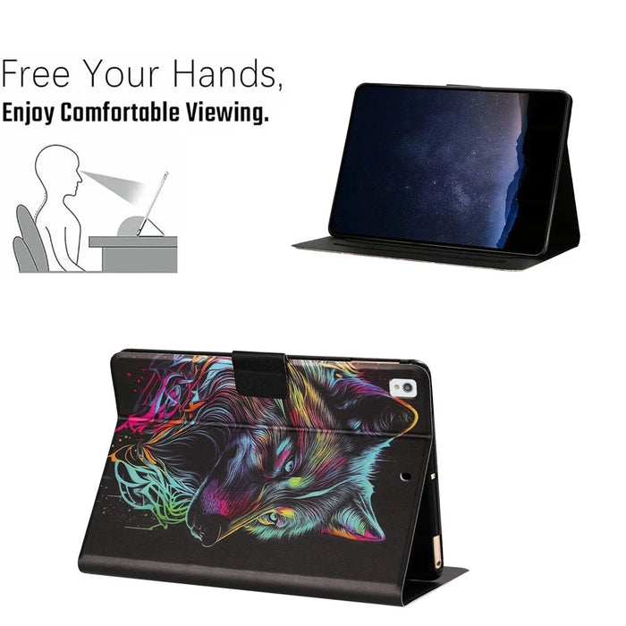 Tablet Case for iPad 10.2 (2021)   /  10.2 (2020)  /  10.2 (2019)  /  Air 10.5 inch (2019)  /  Pro 10.5-inch (2017) Leather Stand Case with Card Slots Litchi Pattern Magnetic Flip Protective Cover - Colorful Wolf - 6