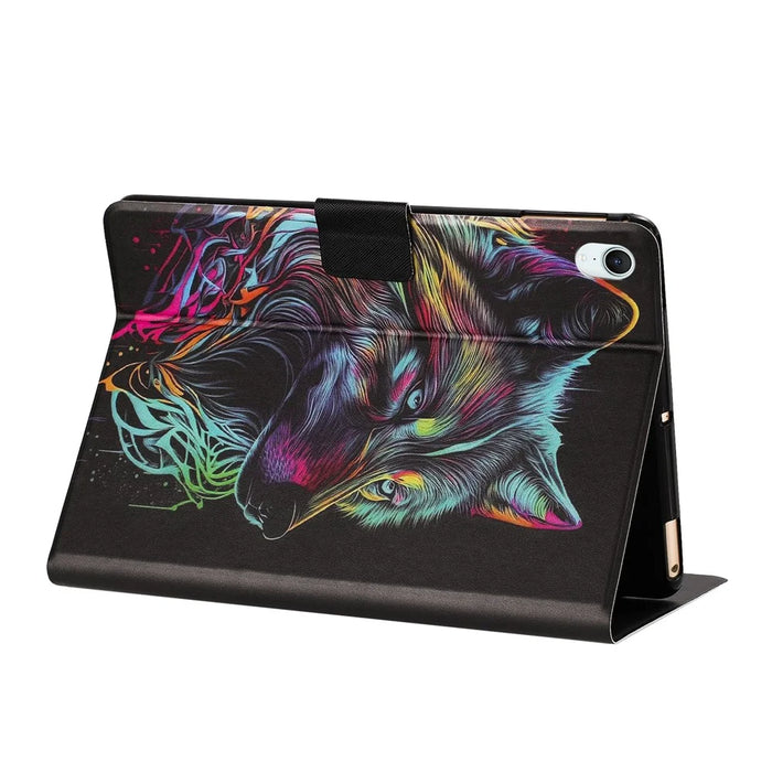 Tablet Case for iPad mini (2024)  /  (2021) Leather Stand Case with Card Slots Litchi Pattern Magnetic Flip Protective Cover - Colorful Wolf - 4