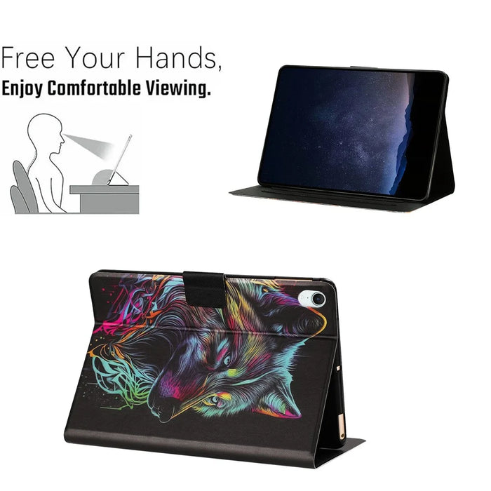 Tablet Case for iPad mini (2024)  /  (2021) Leather Stand Case with Card Slots Litchi Pattern Magnetic Flip Protective Cover - Colorful Wolf - 6