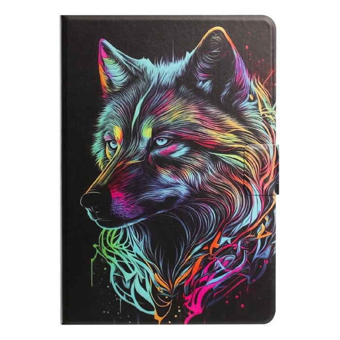 Tablet Case for iPad mini (2024)  /  (2021) Leather Stand Case with Card Slots Litchi Pattern Magnetic Flip Protective Cover - Colorful Wolf - 7