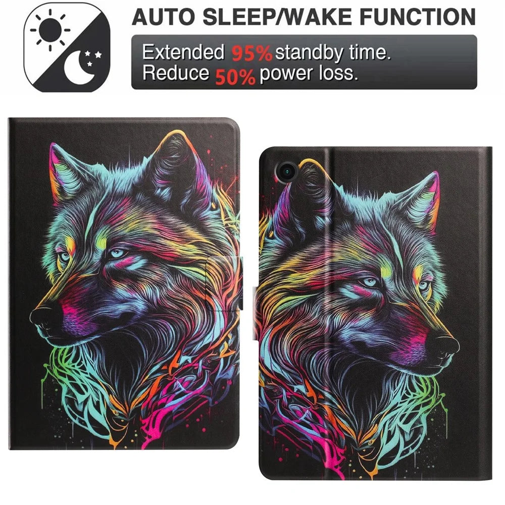 Tablet Case for Samsung Galaxy Tab A8 10.5 (2022)  /  (2021) Leather Stand Case with Card Slots Litchi Pattern Magnetic Flip Protective Cover - Colorful Wolf - 5