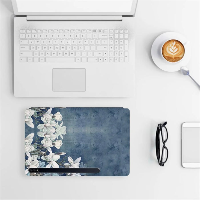 For Samsung Galaxy Tab S7 FE / S7+ SM-T970 / S8+ All-around Protection Flower Pattern Printed Tablet Case Anti-fall Leather + TPU Cover with Stand - Chinese Rose - 6