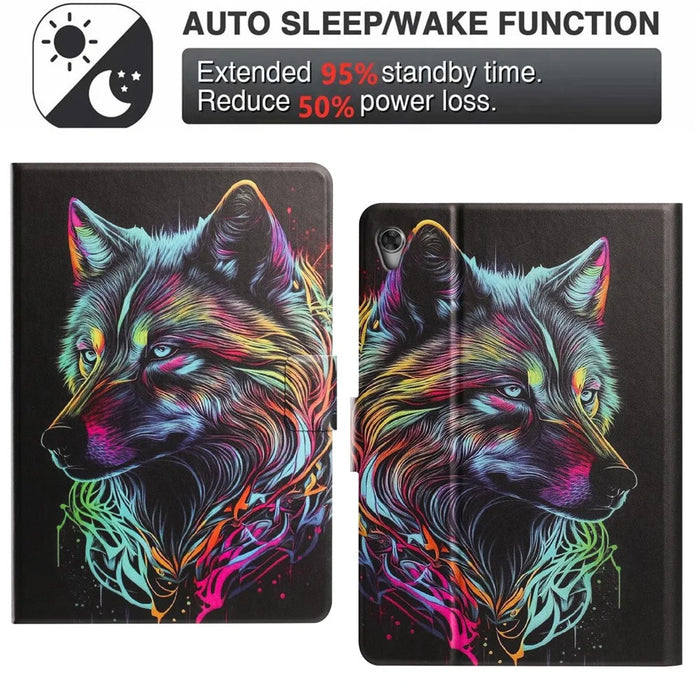 For Lenovo Tab M10 HD Gen 2 Tablet Case Leather Stand Case with Card Slots Litchi Pattern Magnetic Flip Protective Cover - Colorful Wolf - 5