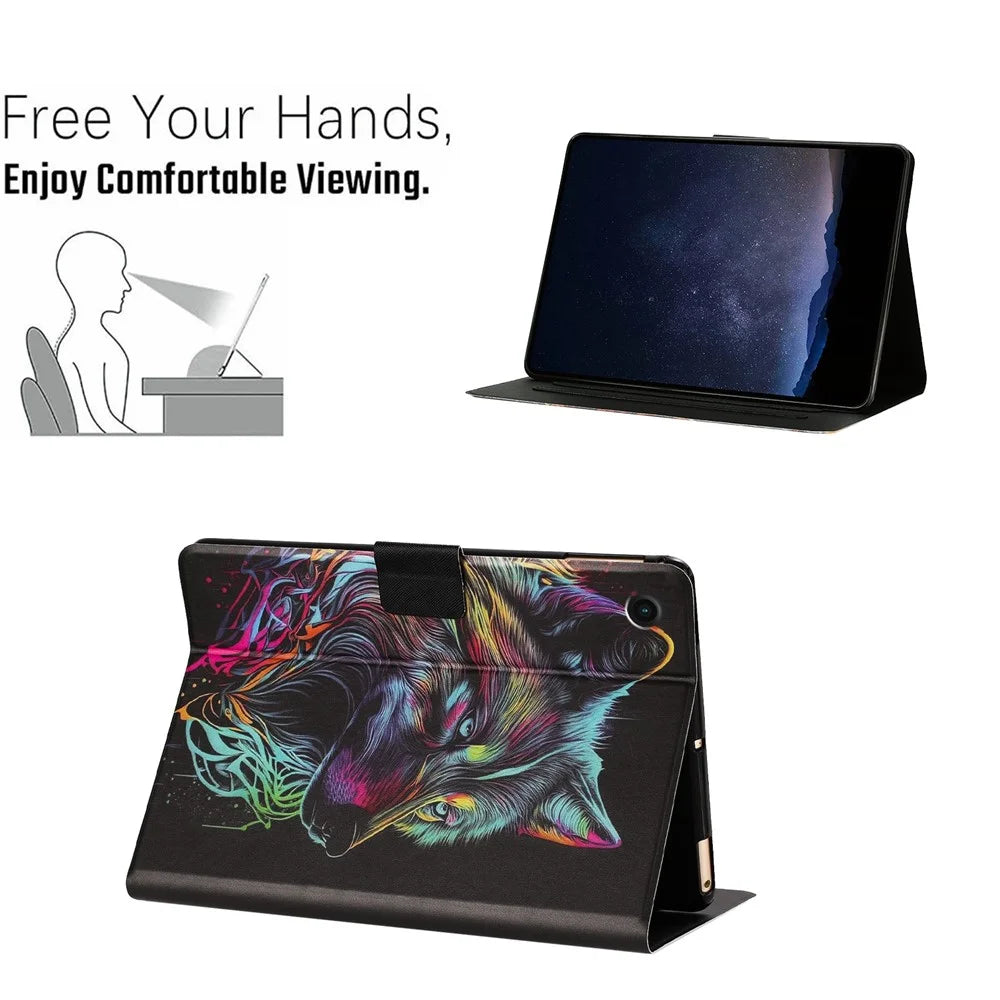 Tablet Case for Lenovo Tab M10 Plus (3rd Gen)  /  Xiaoxin Pad 2022 10.6 inch Leather Stand Case with Card Slots Litchi Pattern Magnetic Flip Protective Cover - Colorful Wolf - 6