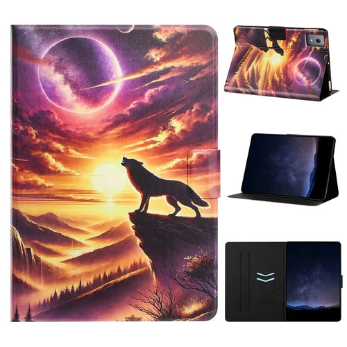 For Lenovo Xiaoxin Pad 11 2025 Tablet Case Leather Stand Case with Card Slots Litchi Pattern Magnetic Flip Protective Cover - Night Wolf - 1
