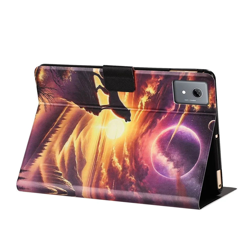 For Lenovo Xiaoxin Pad 11 2025 Tablet Case Leather Stand Case with Card Slots Litchi Pattern Magnetic Flip Protective Cover - Night Wolf - 4