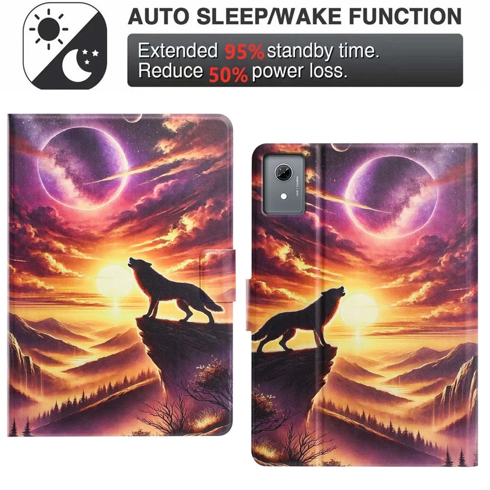 For Lenovo Xiaoxin Pad 11 2025 Tablet Case Leather Stand Case with Card Slots Litchi Pattern Magnetic Flip Protective Cover - Night Wolf - 5