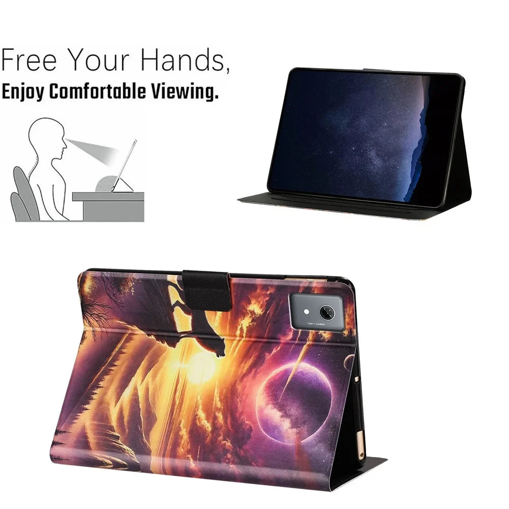 For Lenovo Xiaoxin Pad 11 2025 Tablet Case Leather Stand Case with Card Slots Litchi Pattern Magnetic Flip Protective Cover - Night Wolf - 6
