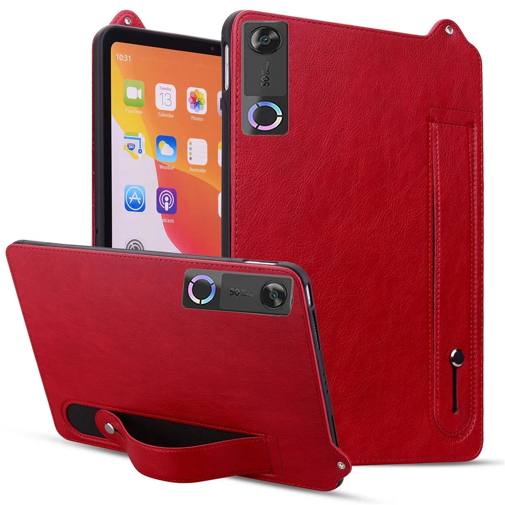 For Lenovo Legion Y700 (Gen 5) Case Hand Strap Kickstand Leather Tablet Cover - Red - 1