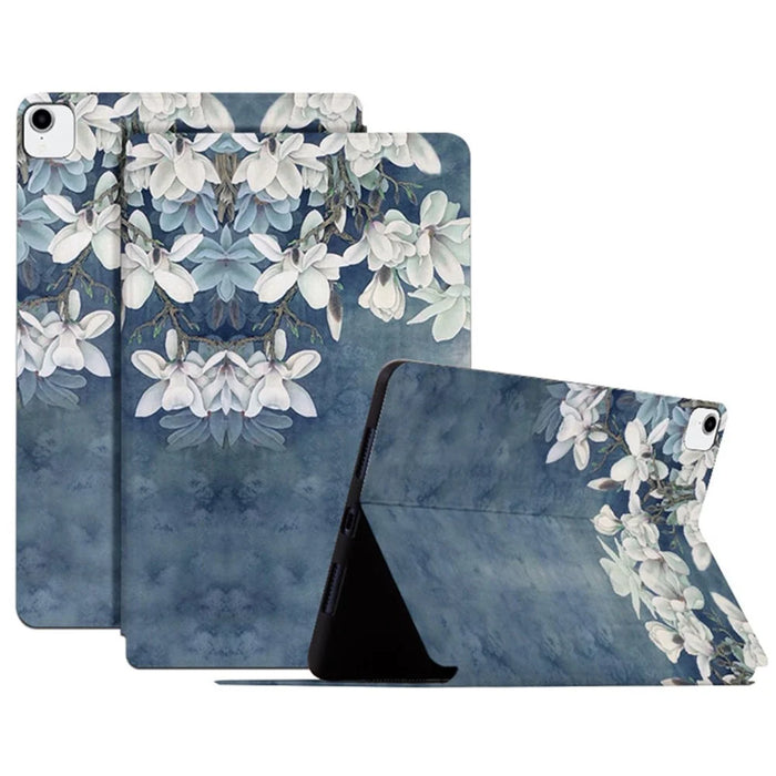 For Apple iPad Pro 11 (2018) / (2020) / (2021) / (2022) Stand Design Flower Pattern Printed Folio Flip Tablet Case Anti-scratch Leather Protective Cover - Chinese Rose - 1