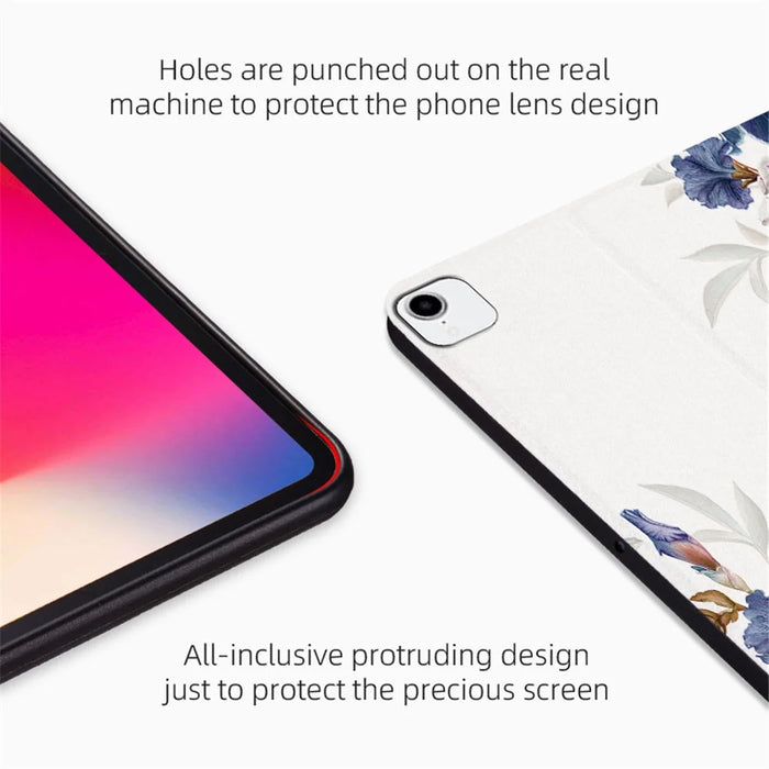 For Apple iPad Pro 11 (2018) / (2020) / (2021) / (2022) Stand Design Flower Pattern Printed Folio Flip Tablet Case Anti-scratch Leather Protective Cover - Chinese Rose - 4