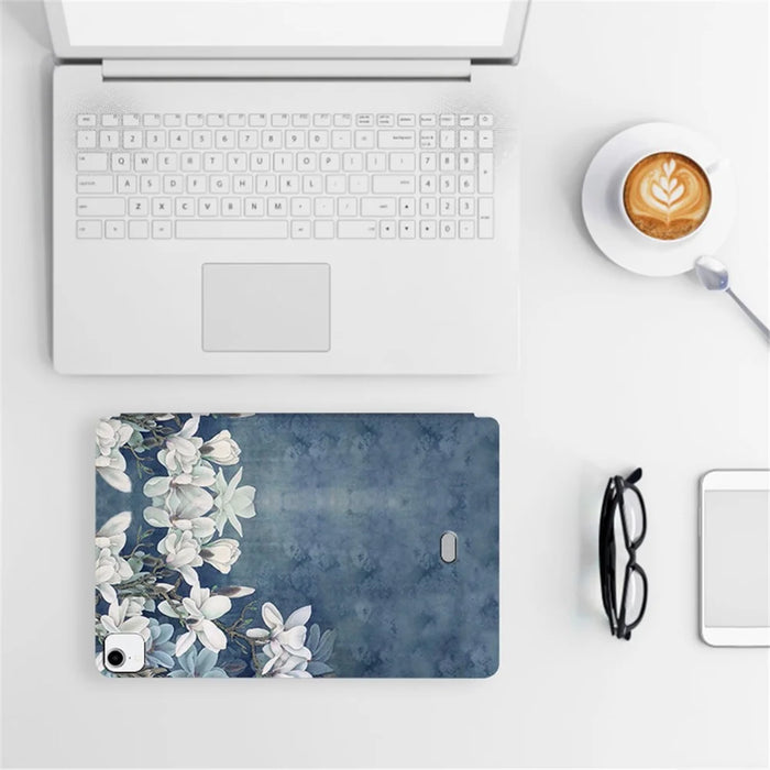 For Apple iPad Pro 11 (2018) / (2020) / (2021) / (2022) Stand Design Flower Pattern Printed Folio Flip Tablet Case Anti-scratch Leather Protective Cover - Chinese Rose - 6