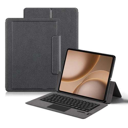 For Oppo Pad 5 Pro / OnePlus Pad 4 Leather Case + Bluetooth-Compatible Keyboard with Backlight Trackpad - Black - 1
