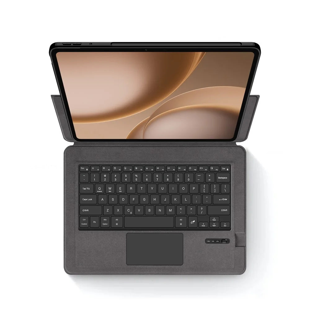 For Oppo Pad 5 Pro / OnePlus Pad 4 Leather Case + Bluetooth-Compatible Keyboard with Backlight Trackpad - Black - 2