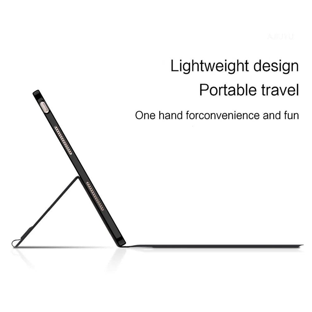 For Oppo Pad 5 Pro / OnePlus Pad 4 Leather Case + Bluetooth-Compatible Keyboard with Backlight Trackpad - Black - 5
