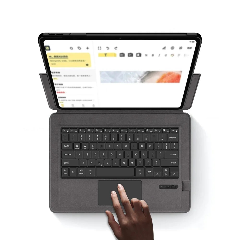 For Oppo Pad 5 Pro / OnePlus Pad 4 Leather Case + Bluetooth-Compatible Keyboard with Backlight Trackpad - Black - 6