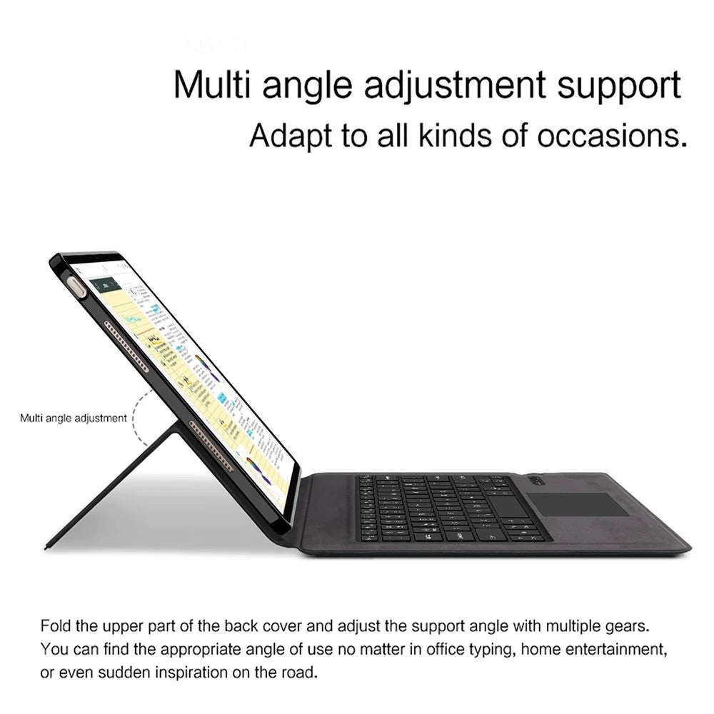 For Oppo Pad 5 Pro / OnePlus Pad 4 Leather Case + Bluetooth-Compatible Keyboard with Backlight Trackpad - Black - 7