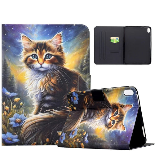 For iPad mini (2024) / (2021) Case Pattern Printing Stand Leather Tablet Cover with Card Slots - Starry Night Cat - 1