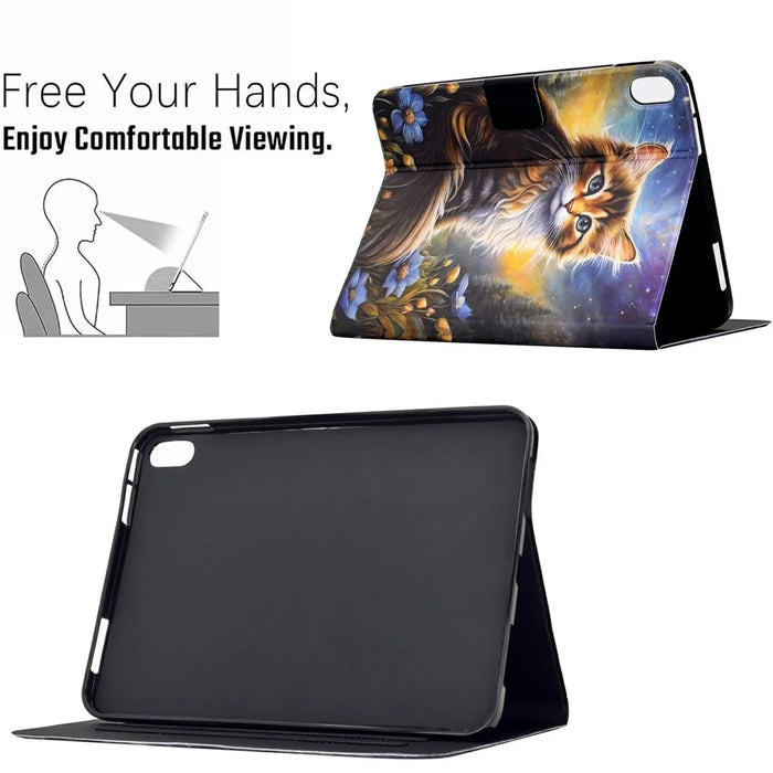 For iPad mini (2024) / (2021) Case Pattern Printing Stand Leather Tablet Cover with Card Slots - Starry Night Cat - 6