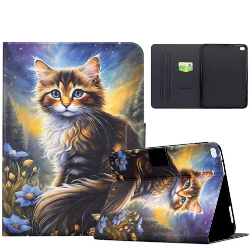 For iPad 9.7-inch (2018) / (2017) Case Pattern Printing Stand Leather Tablet Cover with Card Slots - Starry Night Cat - 1