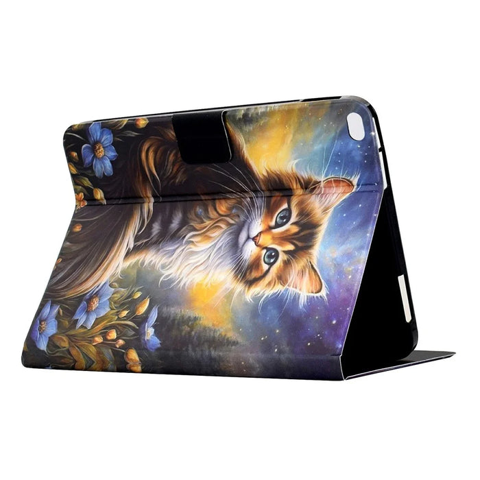 For iPad 9.7-inch (2018) / (2017) Case Pattern Printing Stand Leather Tablet Cover with Card Slots - Starry Night Cat - 4
