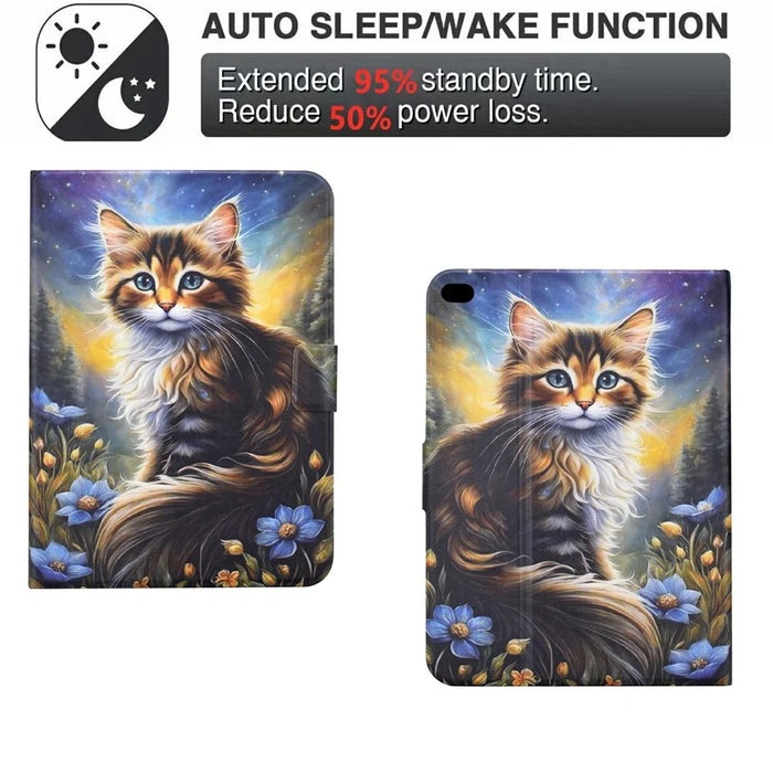 For iPad 9.7-inch (2018) / (2017) Case Pattern Printing Stand Leather Tablet Cover with Card Slots - Starry Night Cat - 5
