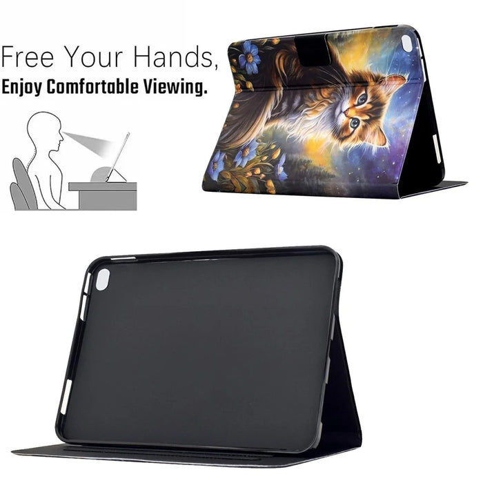 For iPad 9.7-inch (2018) / (2017) Case Pattern Printing Stand Leather Tablet Cover with Card Slots - Starry Night Cat - 6