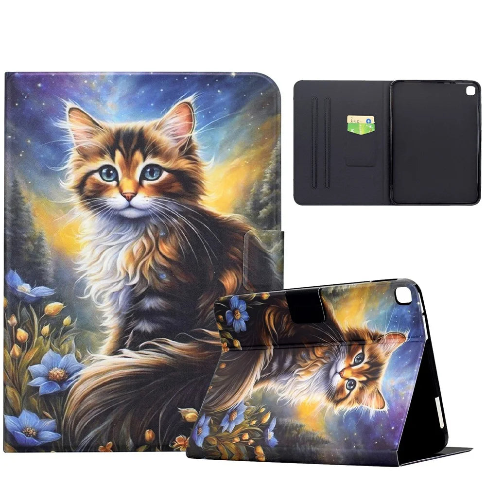 Tablet Case For iPad 10.2 (2021) / (2020) / (2019) Pattern Printing Stand Leather Cover with Card Slots - Starry Night Cat - 1