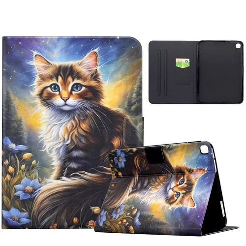 Tablet Case For iPad 10.2 (2021) / (2020) / (2019) Pattern Printing Stand Leather Cover with Card Slots - Starry Night Cat - 1