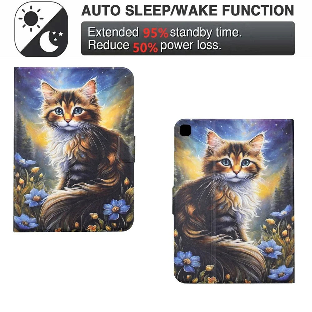Tablet Case For iPad 10.2 (2021) / (2020) / (2019) Pattern Printing Stand Leather Cover with Card Slots - Starry Night Cat - 5