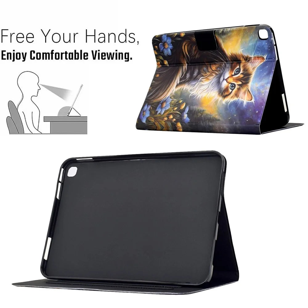 Tablet Case For iPad 10.2 (2021) / (2020) / (2019) Pattern Printing Stand Leather Cover with Card Slots - Starry Night Cat - 6
