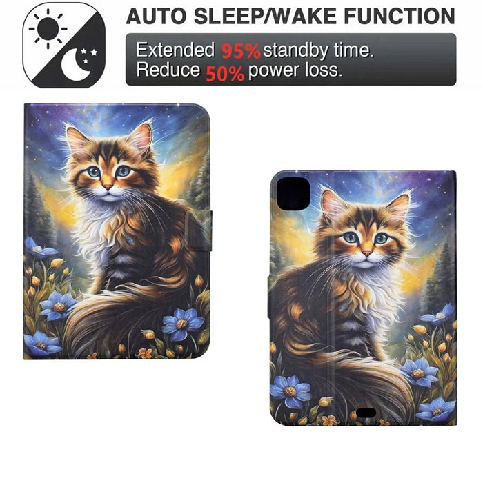 Tablet Case For iPad Pro 11 (2022) / (2021) / (2020) / (2018) Pattern Printing Stand Leather Cover with Card Slots - Starry Night Cat - 5