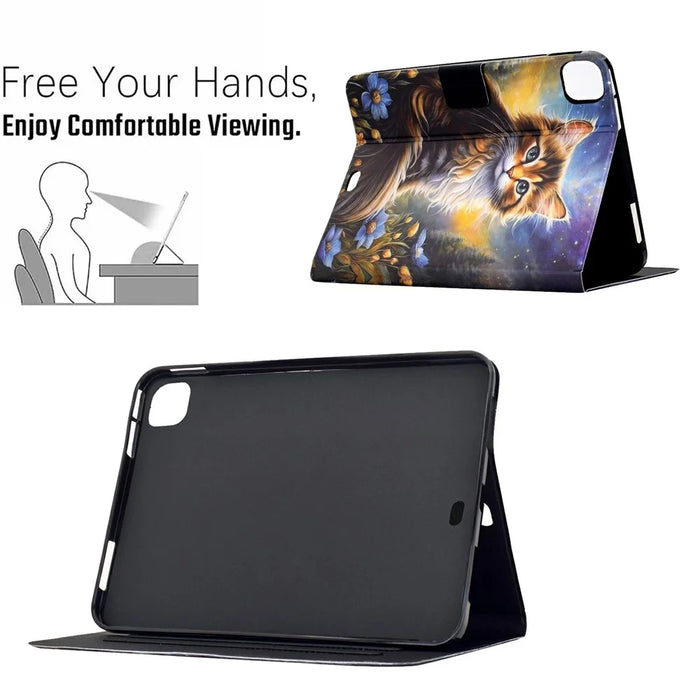 Tablet Case For iPad Pro 11 (2022) / (2021) / (2020) / (2018) Pattern Printing Stand Leather Cover with Card Slots - Starry Night Cat - 6
