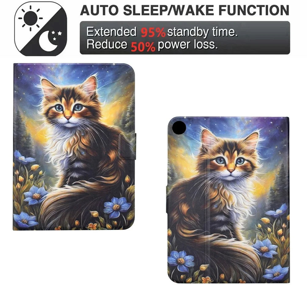 For Samsung Galaxy Tab A9+ Case Pattern Printing Stand Leather Tablet Cover with Card Slots - Starry Night Cat - 5