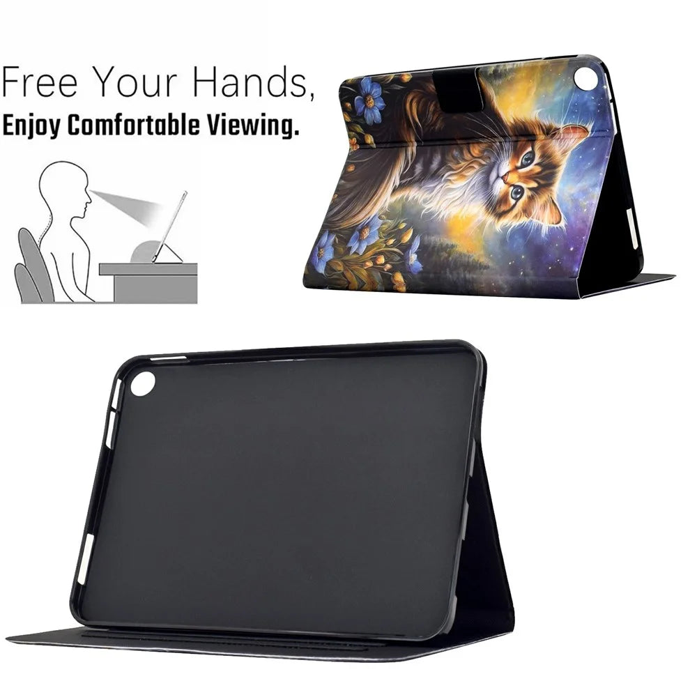 For Samsung Galaxy Tab A9+ Case Pattern Printing Stand Leather Tablet Cover with Card Slots - Starry Night Cat - 6