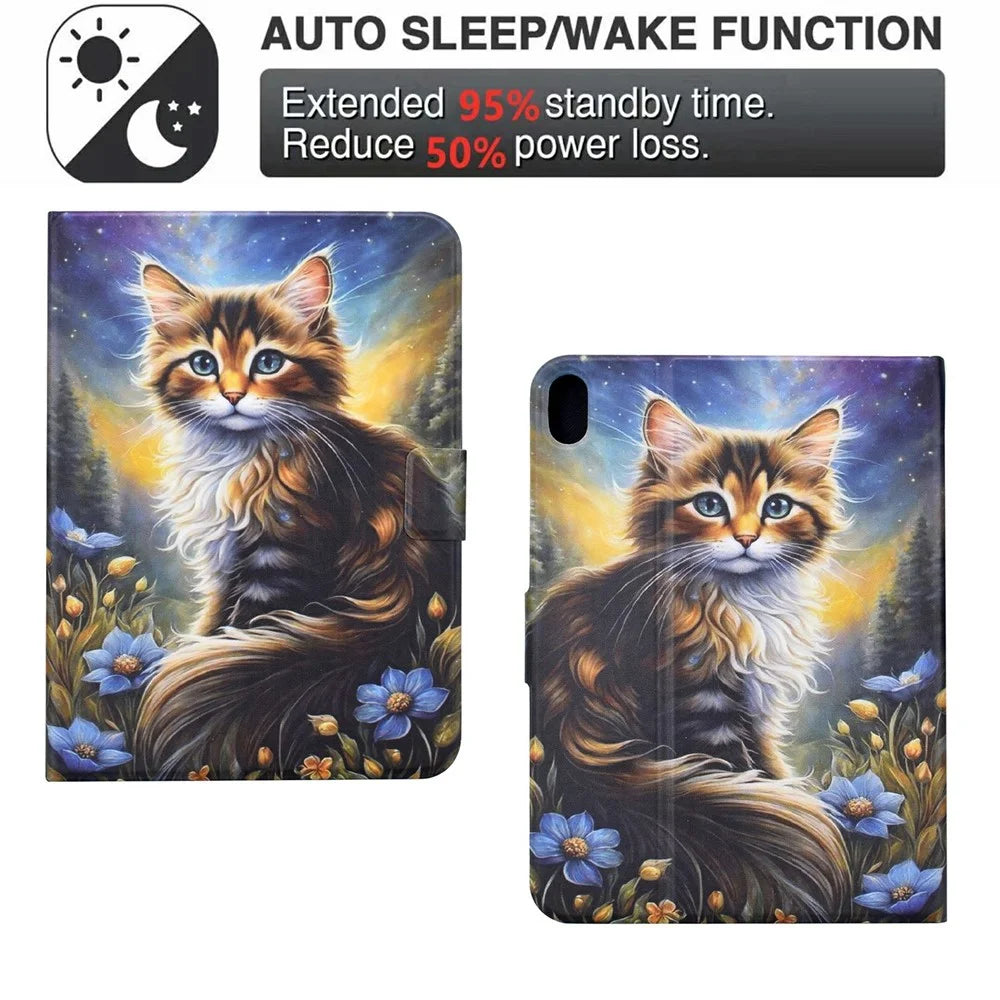 For Samsung Galaxy Tab S11 Case Pattern Printing Stand Leather Tablet Cover with Card Slots - Starry Night Cat - 5