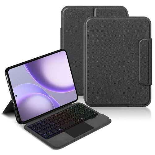 For Oppo Pad Mini Leather Case + Touchpad Bluetooth-Compatible Keyboard with Backlit - Black - 1
