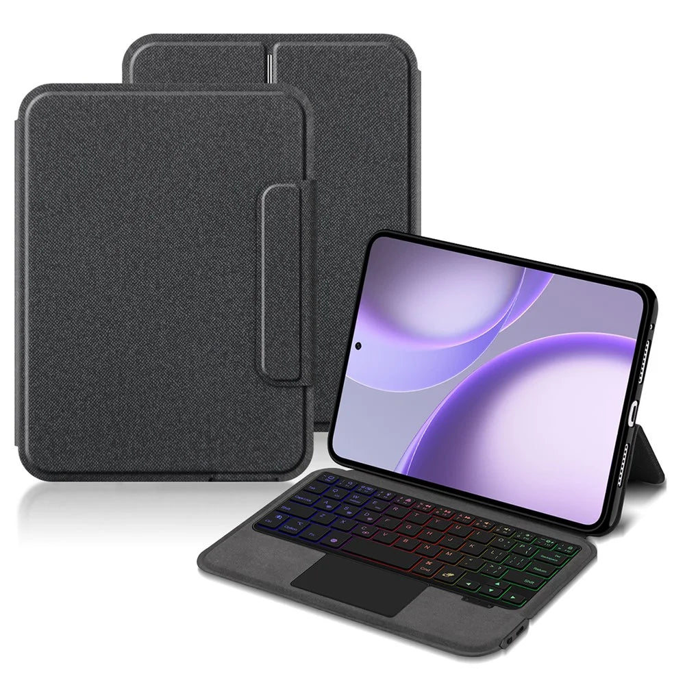 For Oppo Pad Mini Leather Case + Touchpad Bluetooth-Compatible Keyboard with Backlit - Black - 2