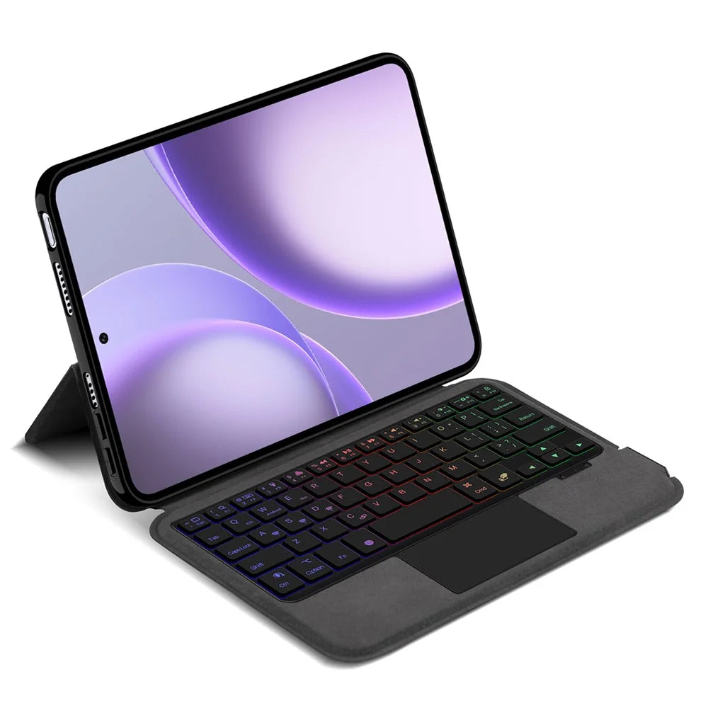 For Oppo Pad Mini Leather Case + Touchpad Bluetooth-Compatible Keyboard with Backlit - Black - 3