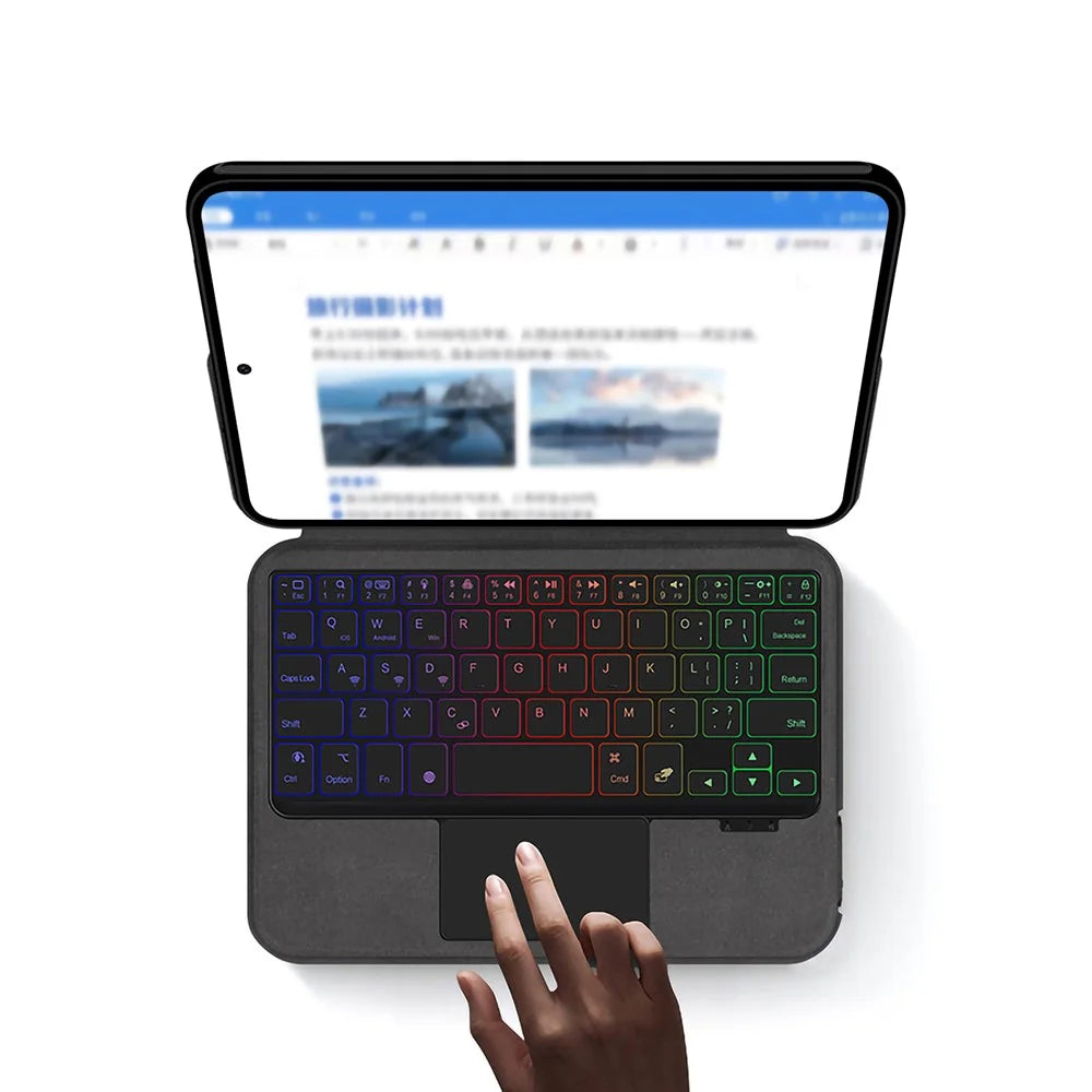 For Oppo Pad Mini Leather Case + Touchpad Bluetooth-Compatible Keyboard with Backlit - Black - 4