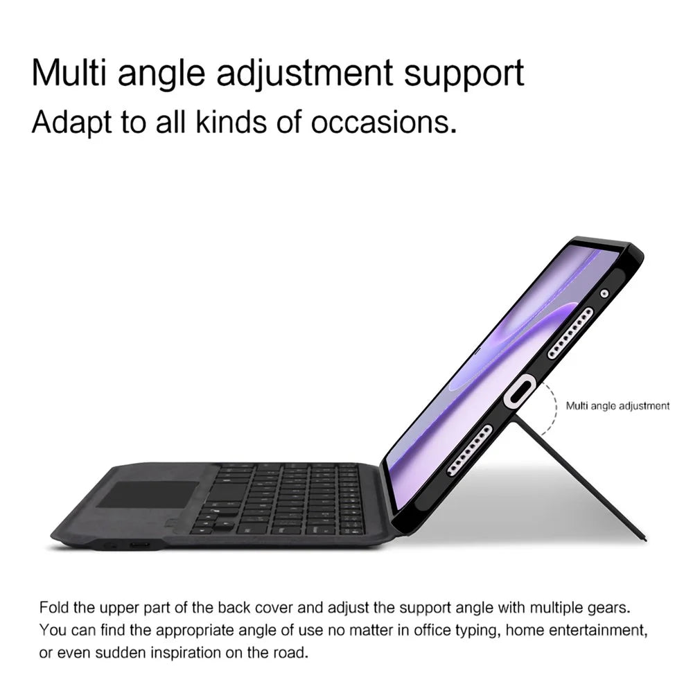 For Oppo Pad Mini Leather Case + Touchpad Bluetooth-Compatible Keyboard with Backlit - Black - 5