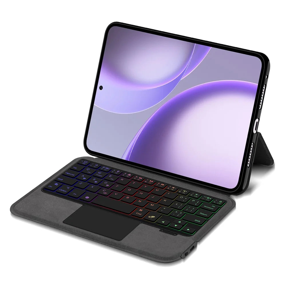For Oppo Pad Mini Leather Case + Touchpad Bluetooth-Compatible Keyboard with Backlit - Black - 7