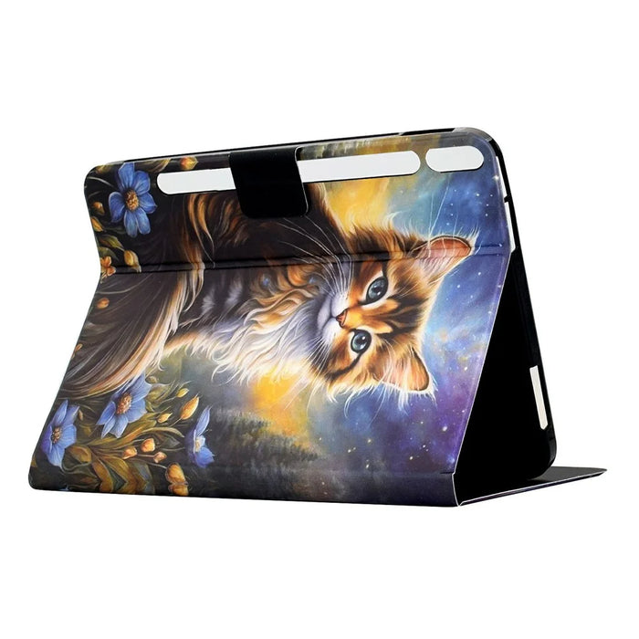 For Samsung Galaxy Tab S9+ Case Pattern Printing Stand Leather Tablet Cover with Card Slots - Starry Night Cat - 4