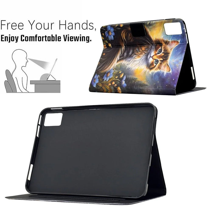For Lenovo Xiaoxin Pad 11 2025 Case Pattern Printing Stand Leather Tablet Cover with Card Slots - Starry Night Cat - 6