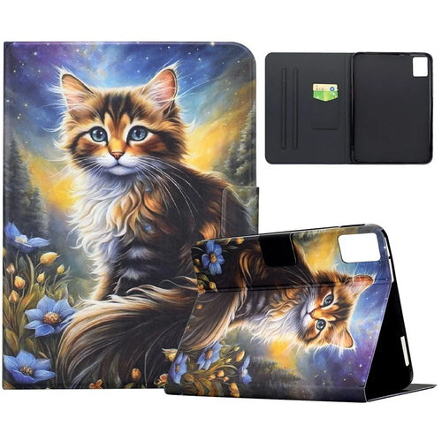 For Lenovo Xiaoxin Pad 12.1 (2025) Case Pattern Printing Stand Leather Tablet Cover with Card Slots - Starry Night Cat - 1
