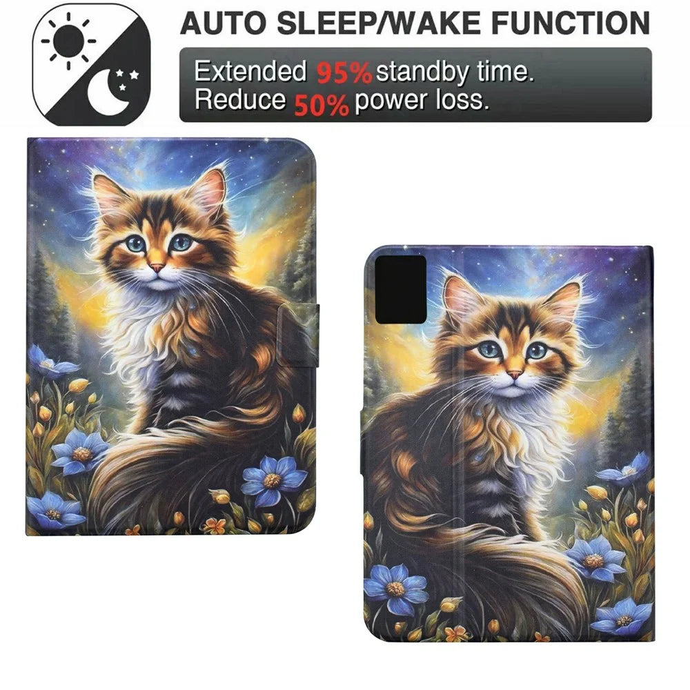 For Lenovo Xiaoxin Pad 12.1 (2025) Case Pattern Printing Stand Leather Tablet Cover with Card Slots - Starry Night Cat - 5
