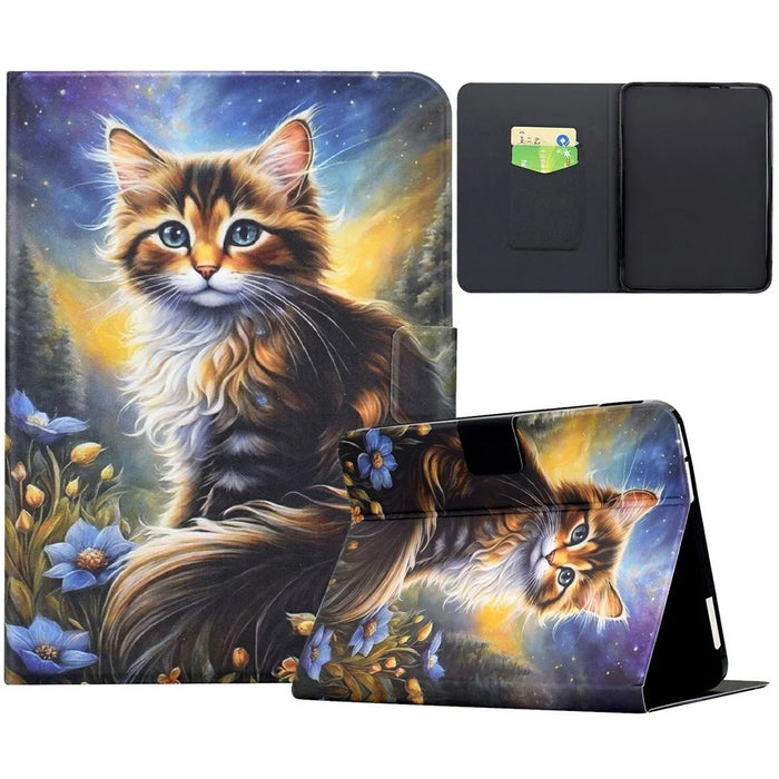 For Amazon Kindle Paperwhite (2024) Case Pattern Printing Stand Leather Tablet Cover with Card Slots - Starry Night Cat - 1
