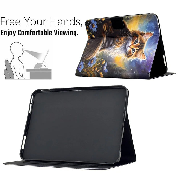 For Amazon Kindle 11th (2024) Case Pattern Printing Stand Leather Tablet Cover with Card Slots - Starry Night Cat - 6